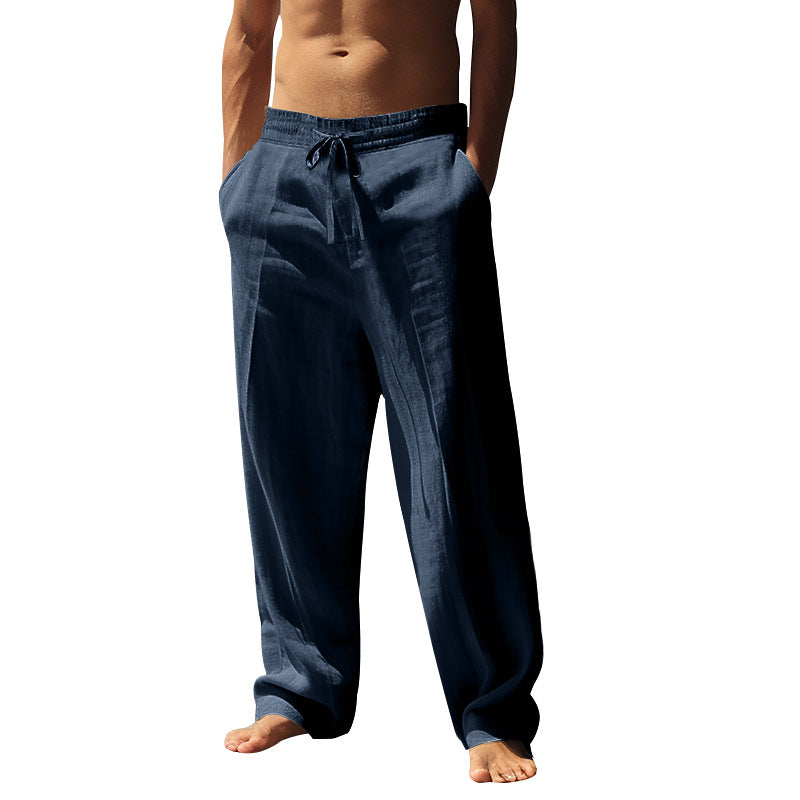 Men's relaxed fit palazzo pants made of linen blend with decorative crease and drawstring StylebySassy