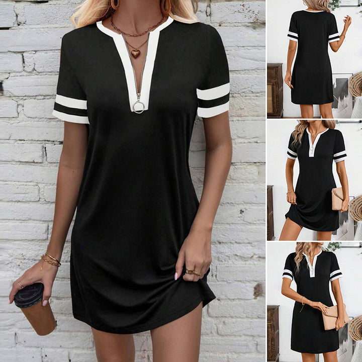 Women's nan tunic-mini dress with ring zipper and sporty sleeve stripes StylebySassy