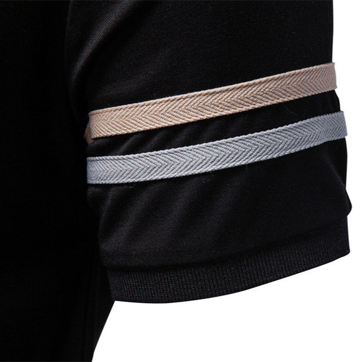 Men's breathable elastic polo shirt with short zipper and contrast stripes on sleeves StylebySassy