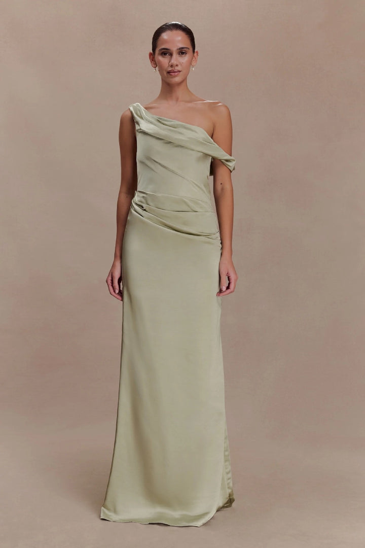 Women Elegant Asymmetrical Maxi Dress with Sophisticated Draping StylebySassy