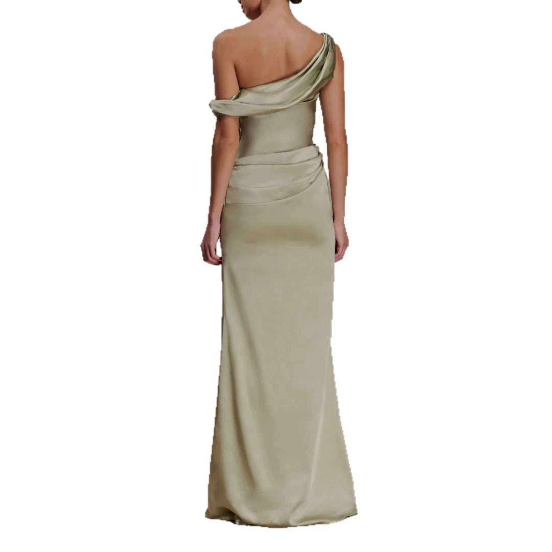 Women Elegant Asymmetrical Maxi Dress with Sophisticated Draping StylebySassy