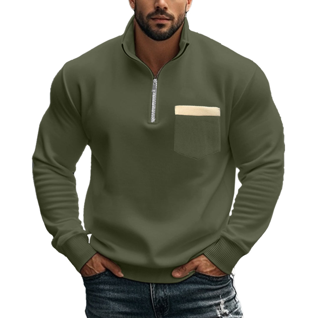 Men's brushed sweat half-zip with contrasting inner collar and elastic hem StylebySassy