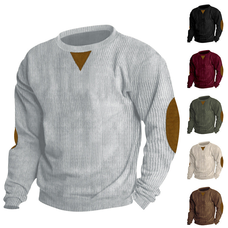 Men's thick ribbed crew neck knit sweater with elbow patches and triangle detail StylebySassy