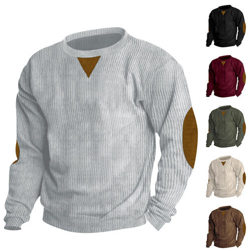 Men's thick ribbed crew neck knit sweater with elbow patches and triangle detail StylebySassy