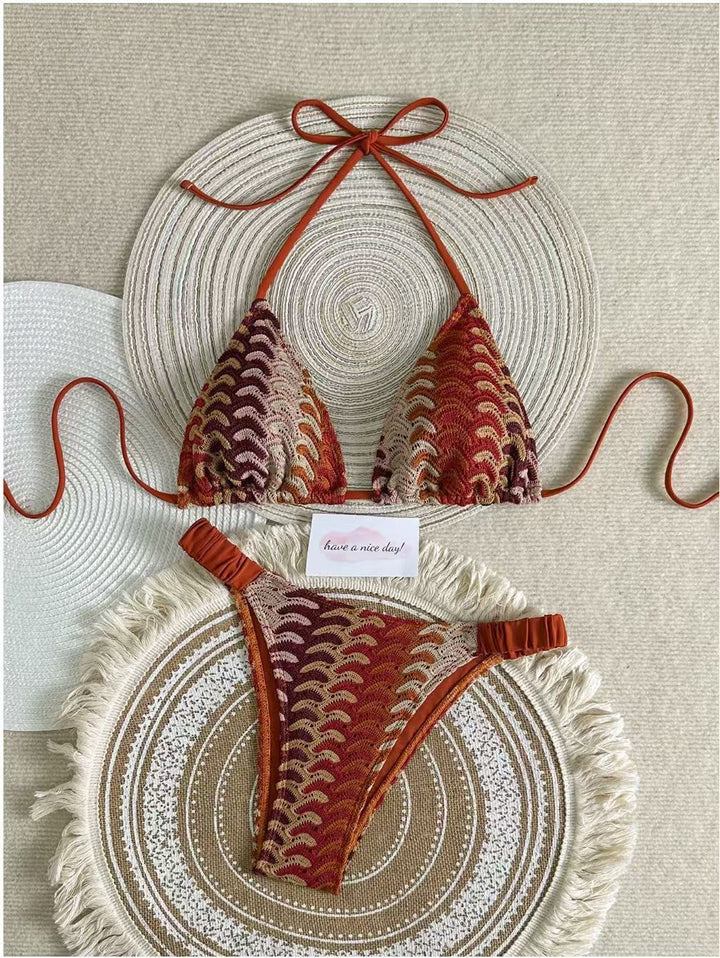 Women Triangle Bikini with Colorful Crochet Pattern StylebySassy
