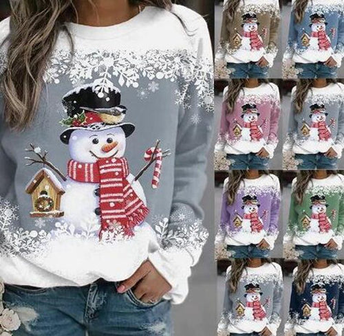Women's Christmas Sweatshirt with Snowman Design and Round Neckline StylebySassy