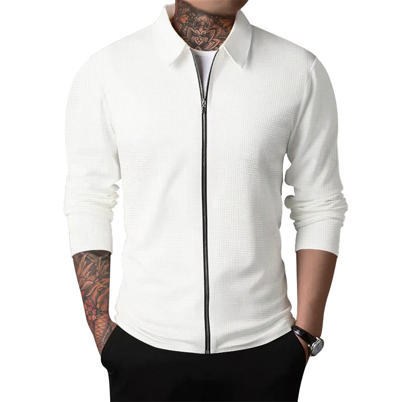 Men's nano structured shirt jacket with waffle structure, full-length zipper and slim fit StylebySassy