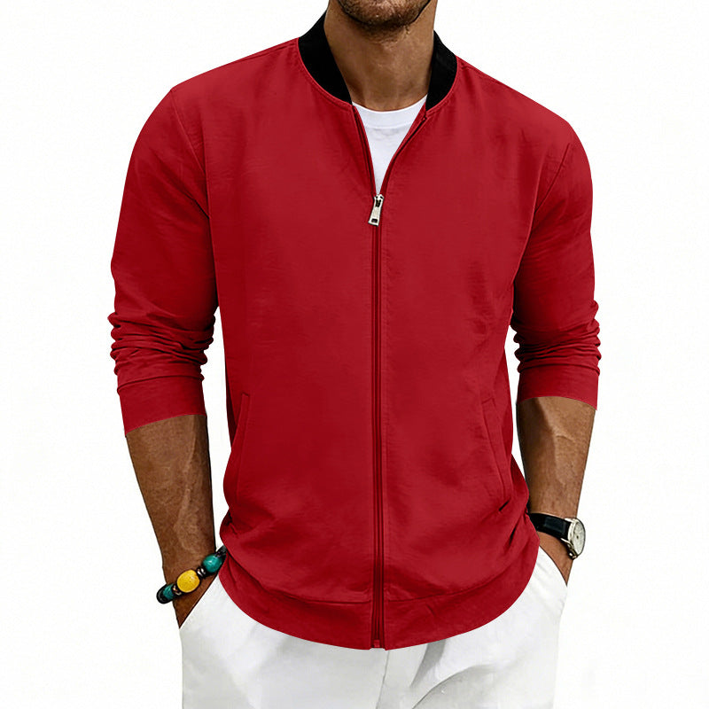 Men's lightweight bomber jacket made of jersey with stand-up collar, elastic cuffs, and concealed pockets StylebySassy