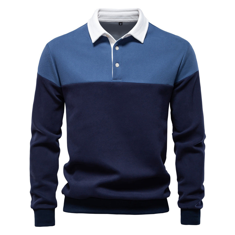 Men's sporty-elegant long-sleeve polo in rugby style with contrasting collar and wide chest panel StylebySassy