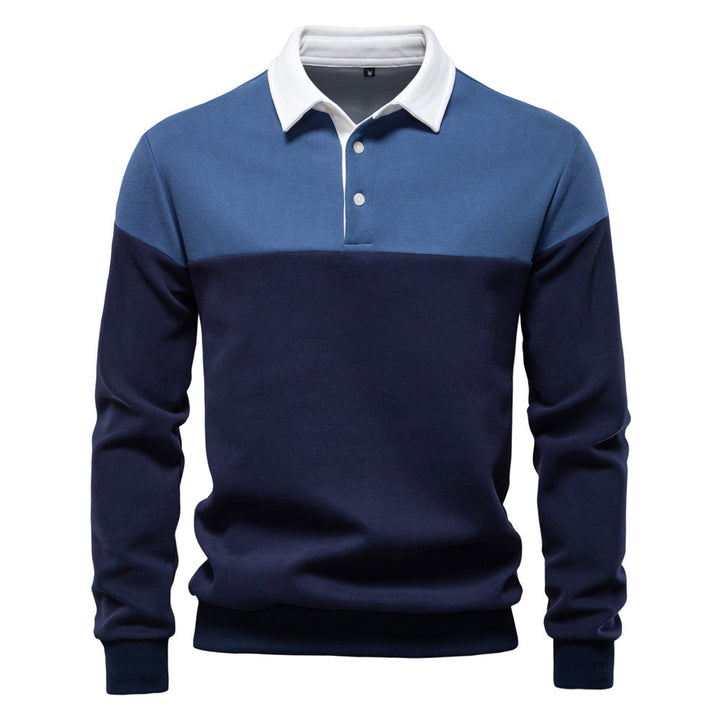 Men's sporty-elegant long-sleeve polo in rugby style with contrasting collar and wide chest panel StylebySassy