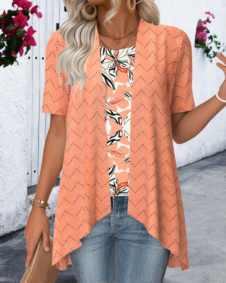 Women's Ajour knit cardigan with asymmetrical pointed hem and short sleeves StylebySassy