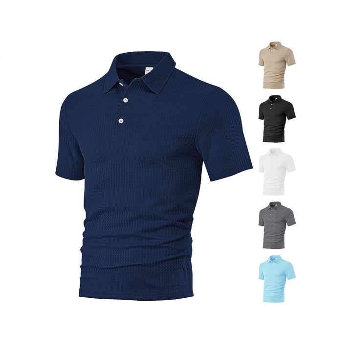 Men's body-hugging short sleeve polo made of elastic jacquard knit with shirt collar StylebySassy