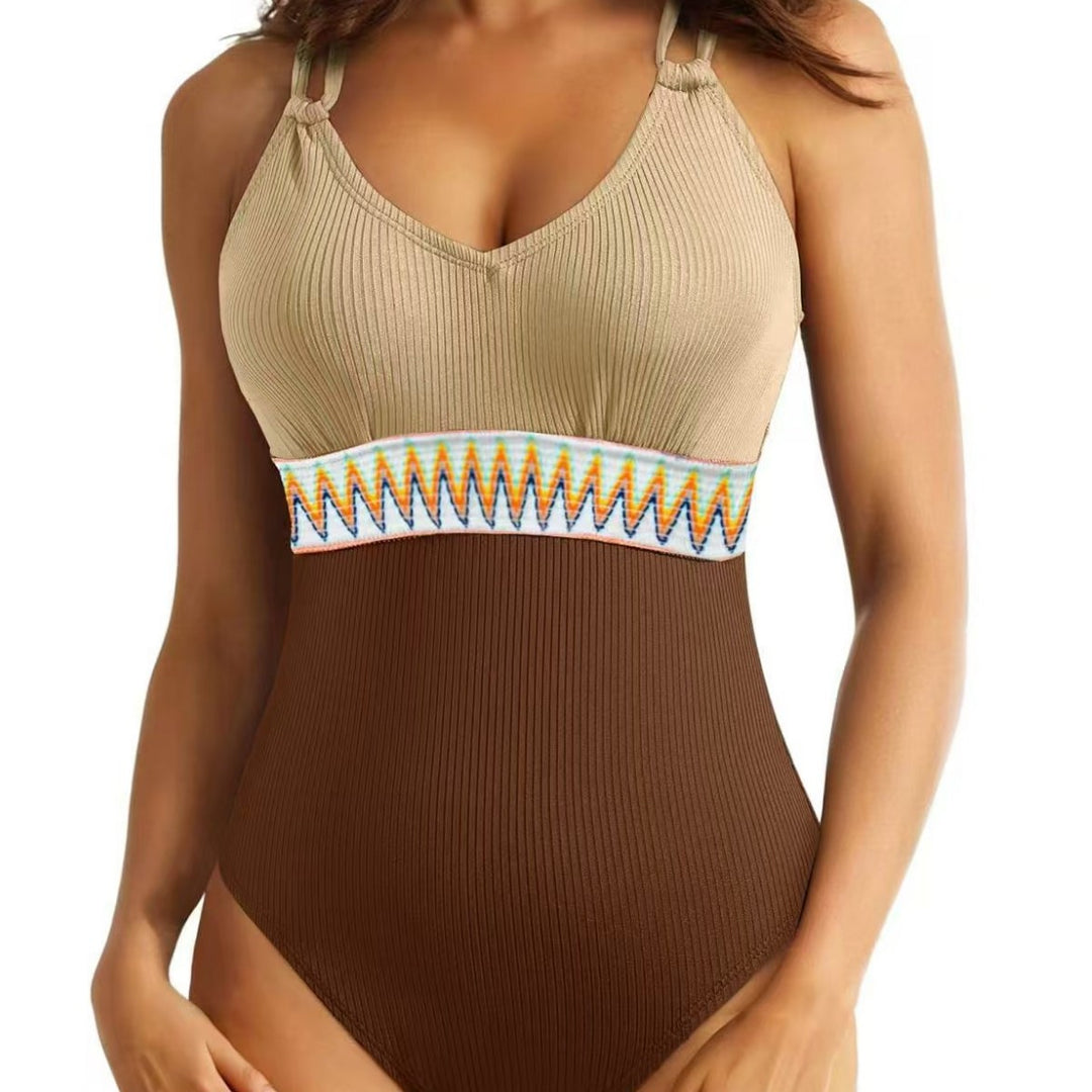 Women's One-Piece Swimsuit with Decorative Tribal Belt StylebySassy
