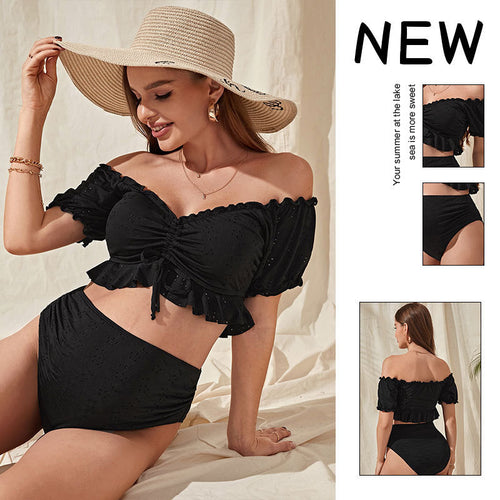 Women's High-Waisted Bikini with Casual Puff Sleeve Top StylebySassy