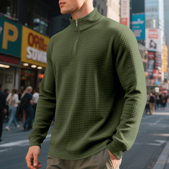 Men's nan City Thermal Pullover with short zipper stand-up collar and fine square structure StylebySassy