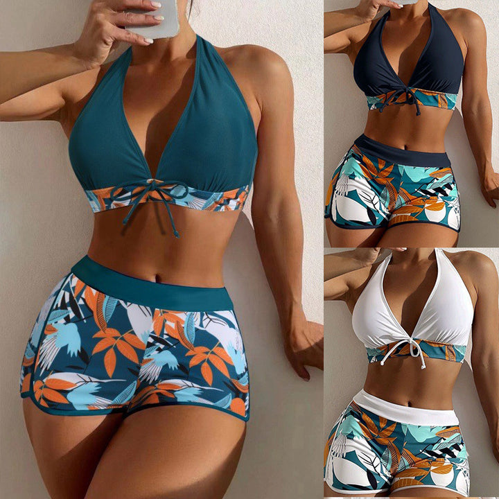 Women High-neck Bikini with Playful Floral Pattern StylebySassy