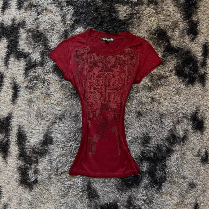 Women’s T-shirt with elaborately designed floral print and glitter accents StylebySassy