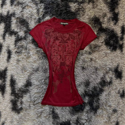 Women’s T-shirt with elaborately designed floral print and glitter accents StylebySassy