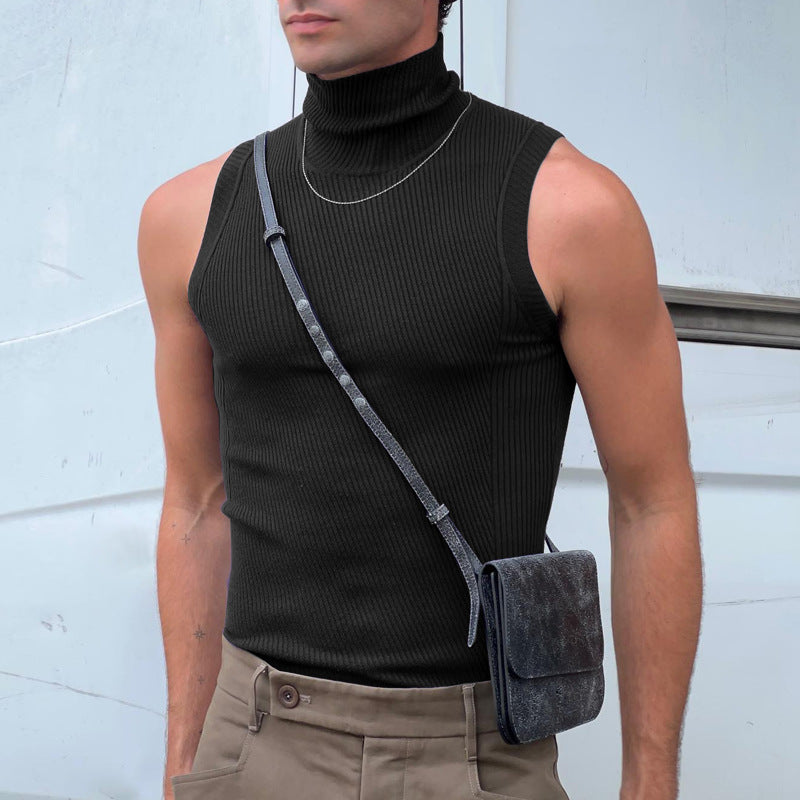 Women's sleeveless turtleneck top made of textured cotton blend StylebySassy