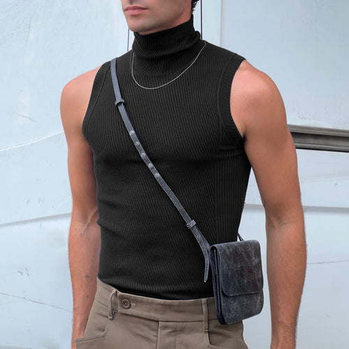 Women's sleeveless turtleneck top made of textured cotton blend StylebySassy