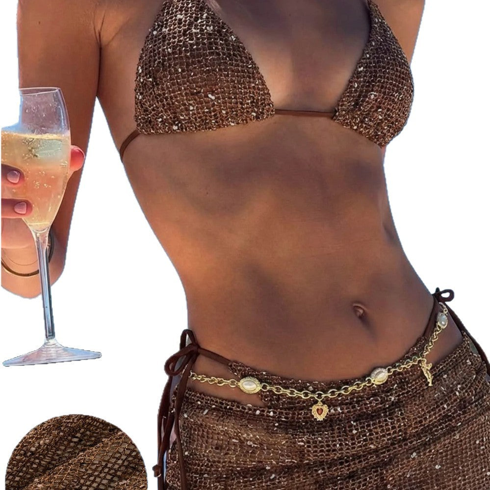 Women's Triangle Bikini with Wrap Skirt and Adjustable Straps StylebySassy