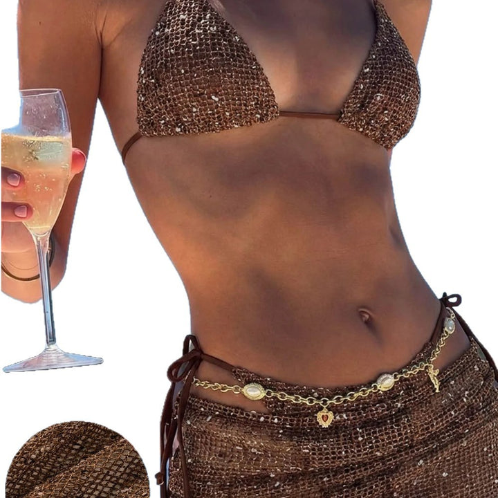 Women's Triangle Bikini with Wrap Skirt and Adjustable Straps StylebySassy