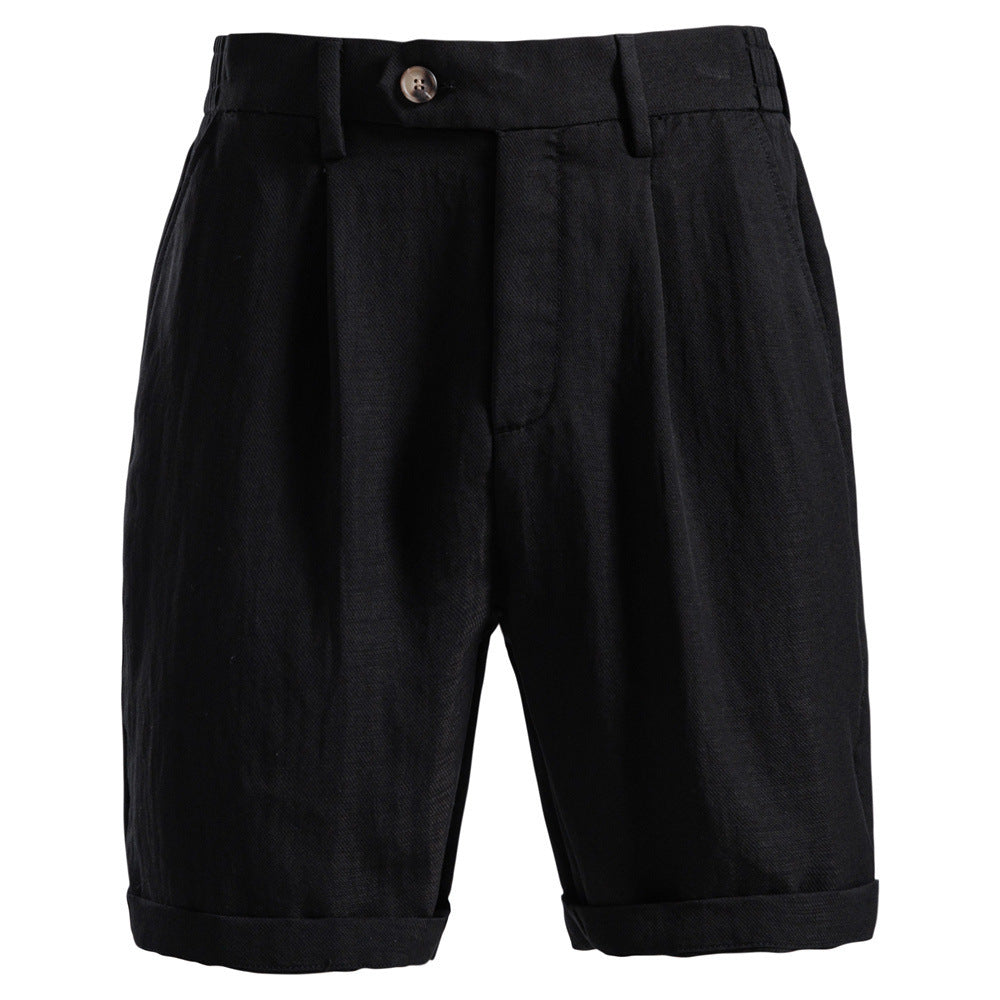 Men's casual linen shorts with cuffs and pleats StylebySassy
