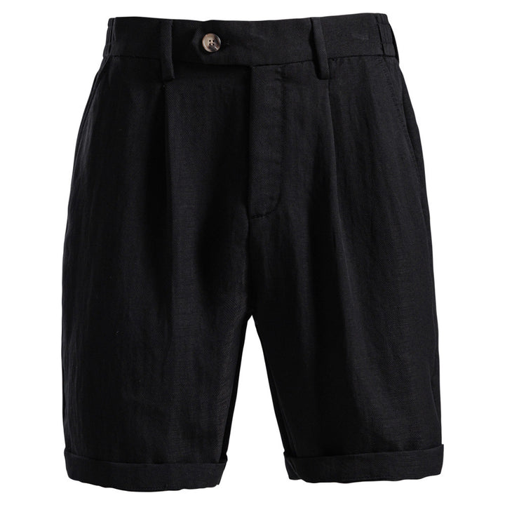 Men's casual linen shorts with cuffs and pleats StylebySassy
