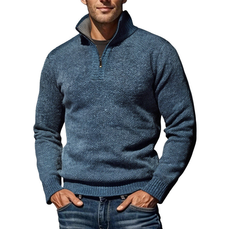 Men's coarse knitted sweater with half zipper and high stand-up collar StylebySassy