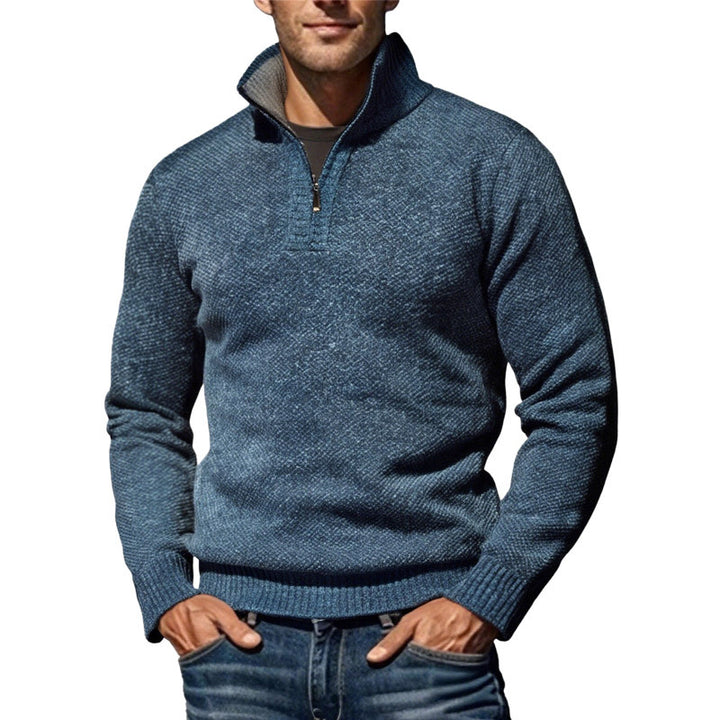 Men's coarse knitted sweater with half zipper and high stand-up collar StylebySassy