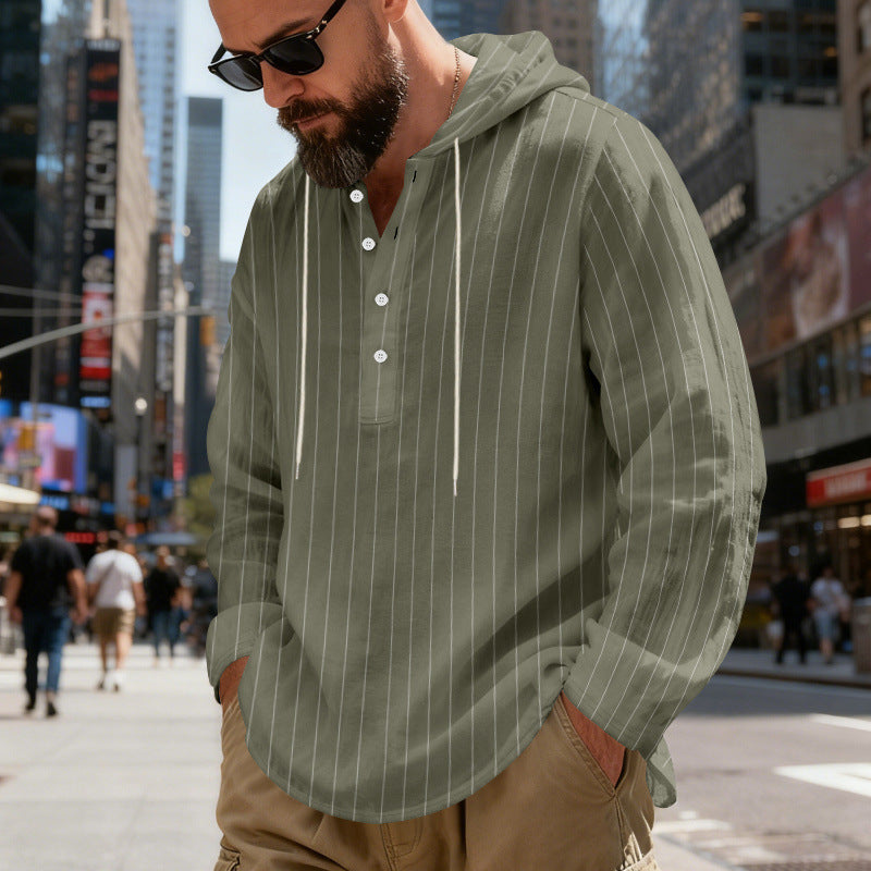 Men's hooded shirt with button placket and pinstripes StylebySassy