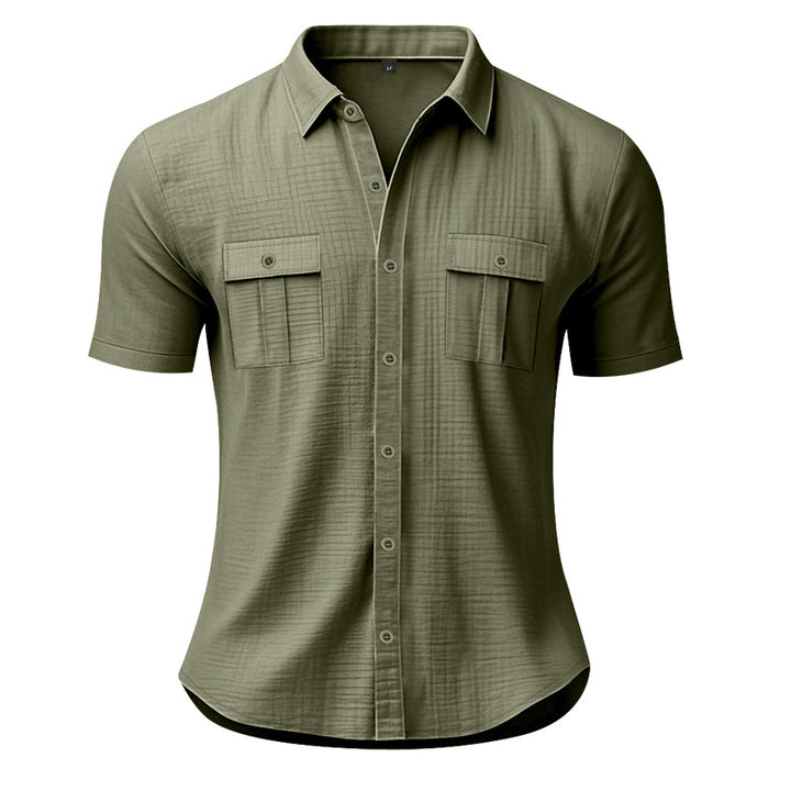 Men's Nan Lightweight Structured Short Sleeve Shirt with Chest Flaps and Full Button Placket StylebySassy