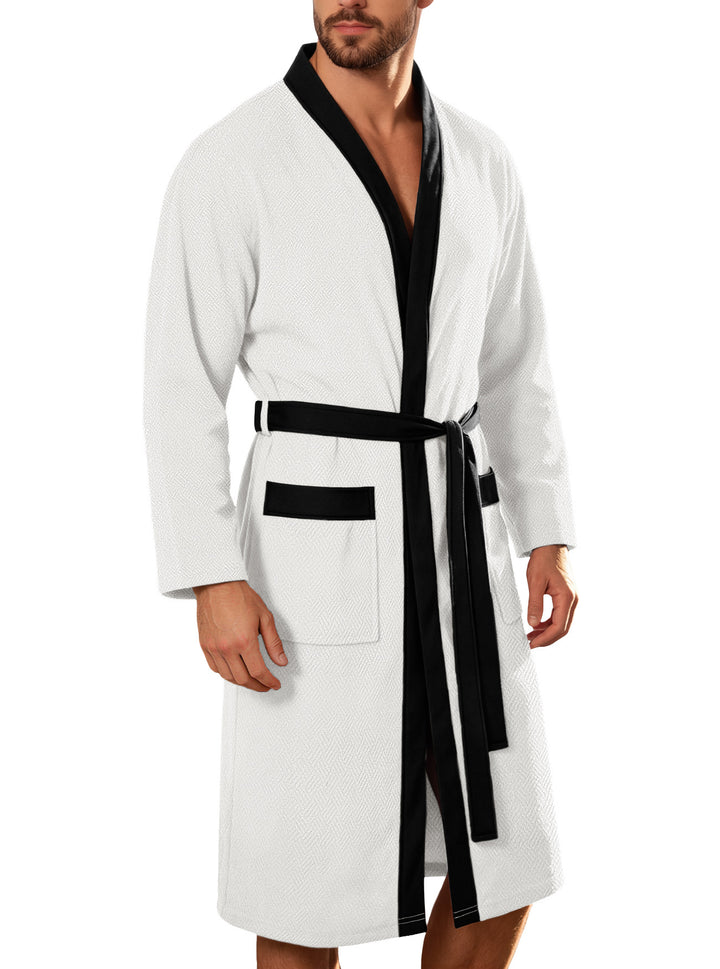 Men's lightweight cotton kimono bathrobe with waffle texture and patch pockets StylebySassy