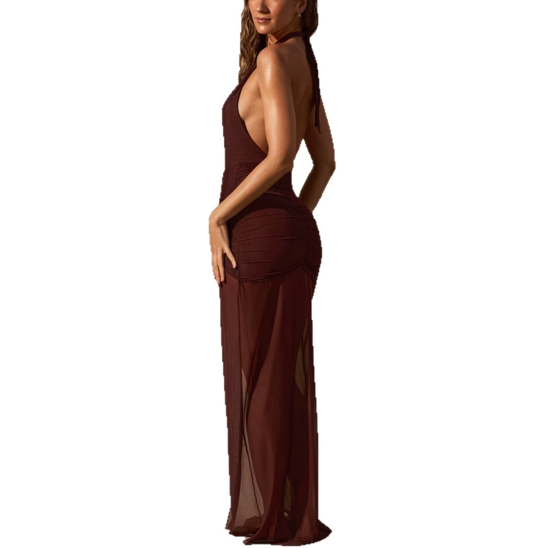 Women Elegant Cut-Out Maxi Dress with Asymmetrical Ruffles