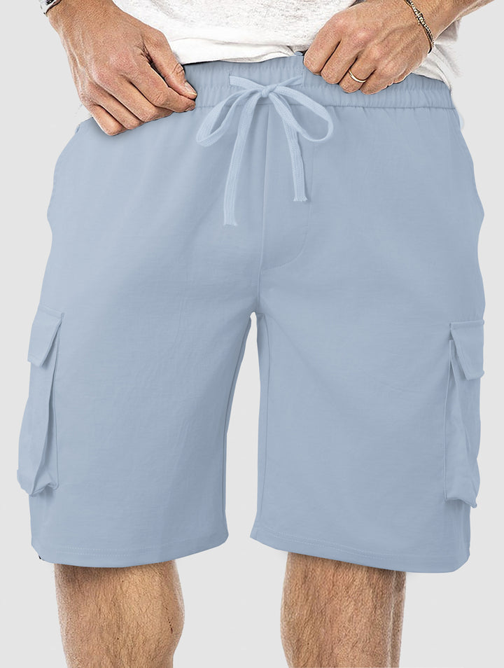 Men's casual cargo Bermuda shorts with elastic drawstring waistband, straight leg, and patch flap pockets StylebySassy