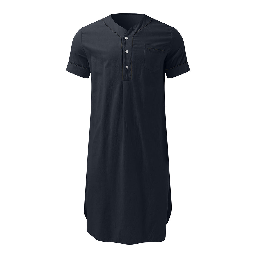 Men's knee-length nightshirt with short sleeves, concealed button placket and breast pocket StylebySassy