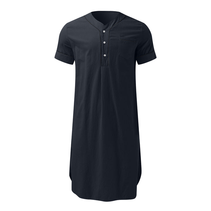 Men's knee-length nightshirt with short sleeves, concealed button placket and breast pocket StylebySassy