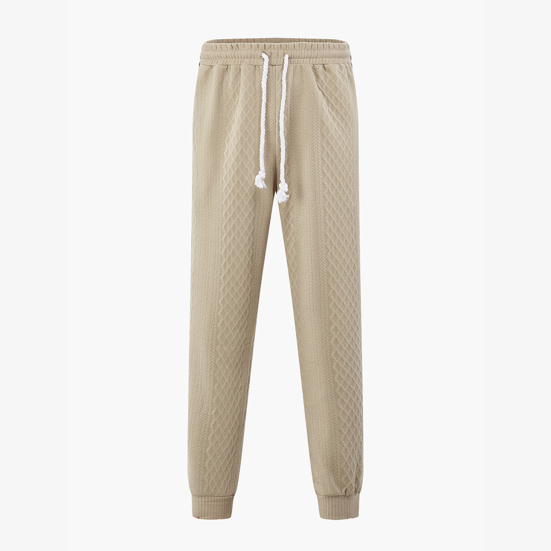 Men's textured knit jogging pants with distinctive drawstring and ribbed ankle cuffs StylebySassy