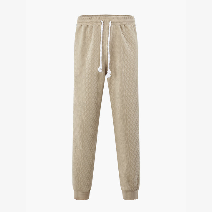Men's textured knit jogging pants with distinctive drawstring and ribbed ankle cuffs StylebySassy
