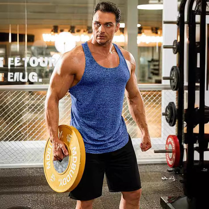 Men's breathable muscle shirt with open back cut melange and quick-drying feature StylebySassy
