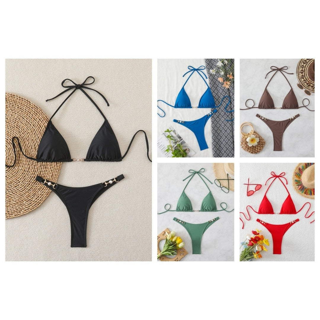 Ladies Triangle Bikini with Elegant Decorations StylebySassy