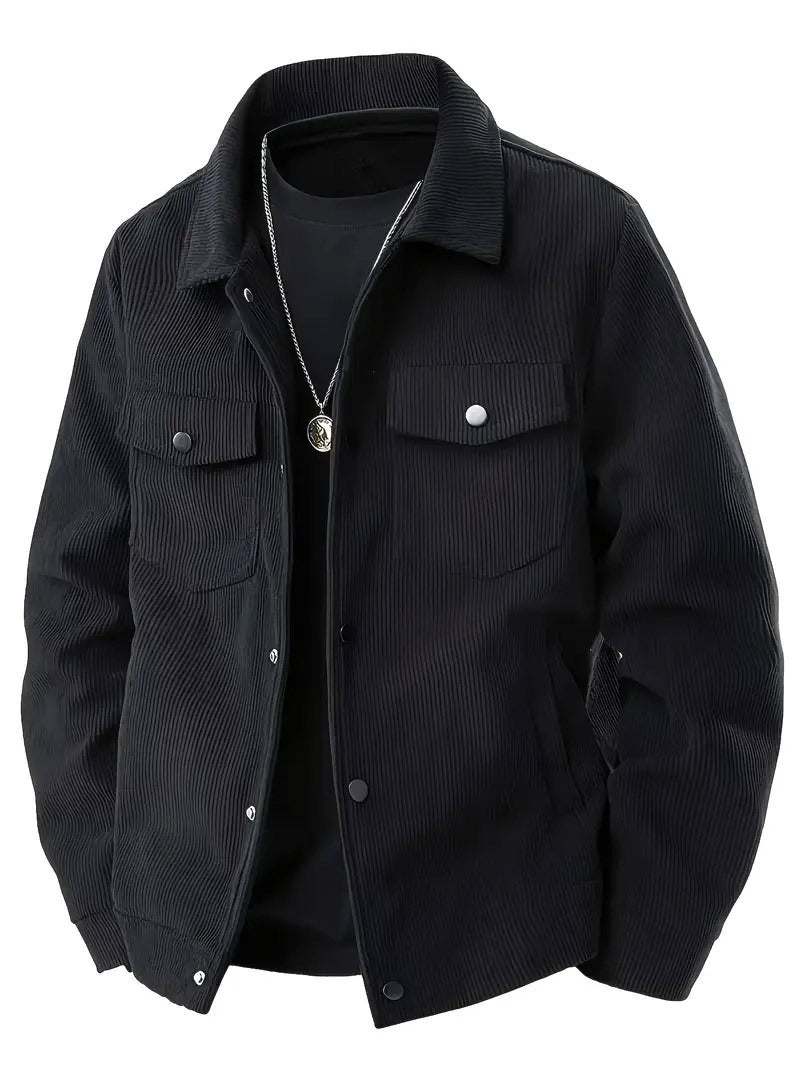 Men's cord jacket in the classic work jacket style with snap buttons and chest pockets StylebySassy