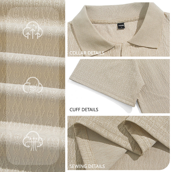 Men's elegant short-sleeve polo made of structured micro-jacquard cotton blend with shape-retaining shirt collar StylebySassy