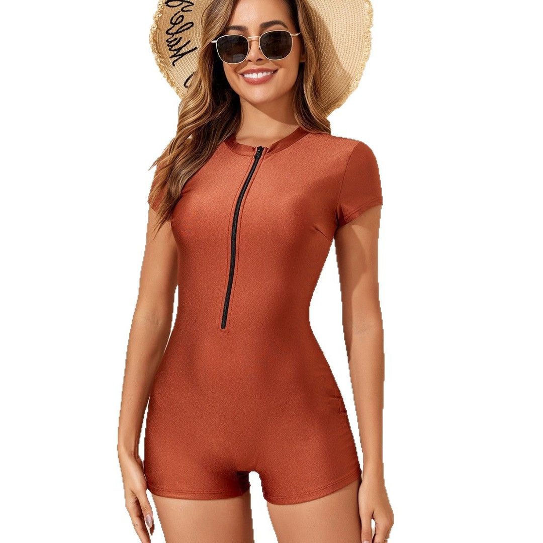Ladies sporty short-sleeve swimsuit with zipper StylebySassy