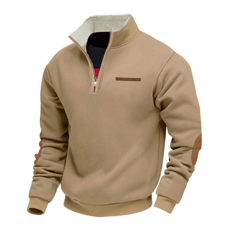 Men's half-zip troyer with teddy fleece collar and leather elbow patches StylebySassy