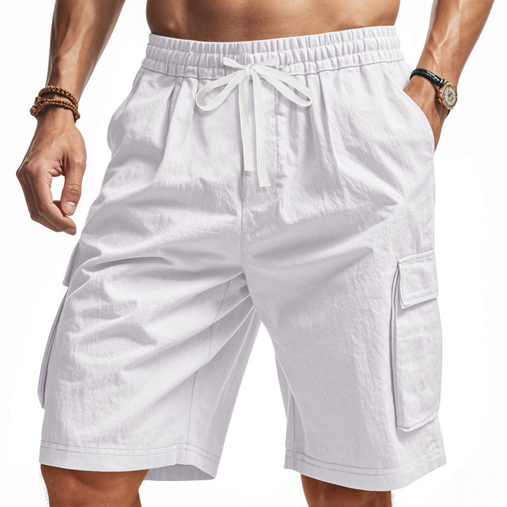 Men's casual cargo Bermuda shorts with elastic drawstring waistband, straight leg, and patch flap pockets StylebySassy