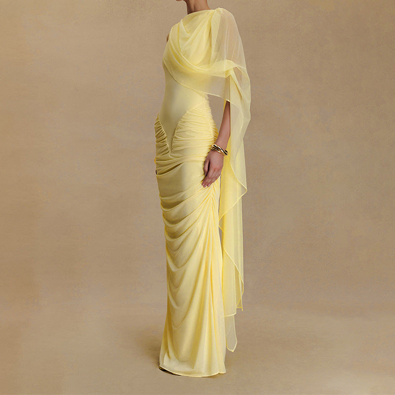 Ladies Glamorous Evening Dress with Asymmetrical Neckline and Elegant Draping Design StylebySassy