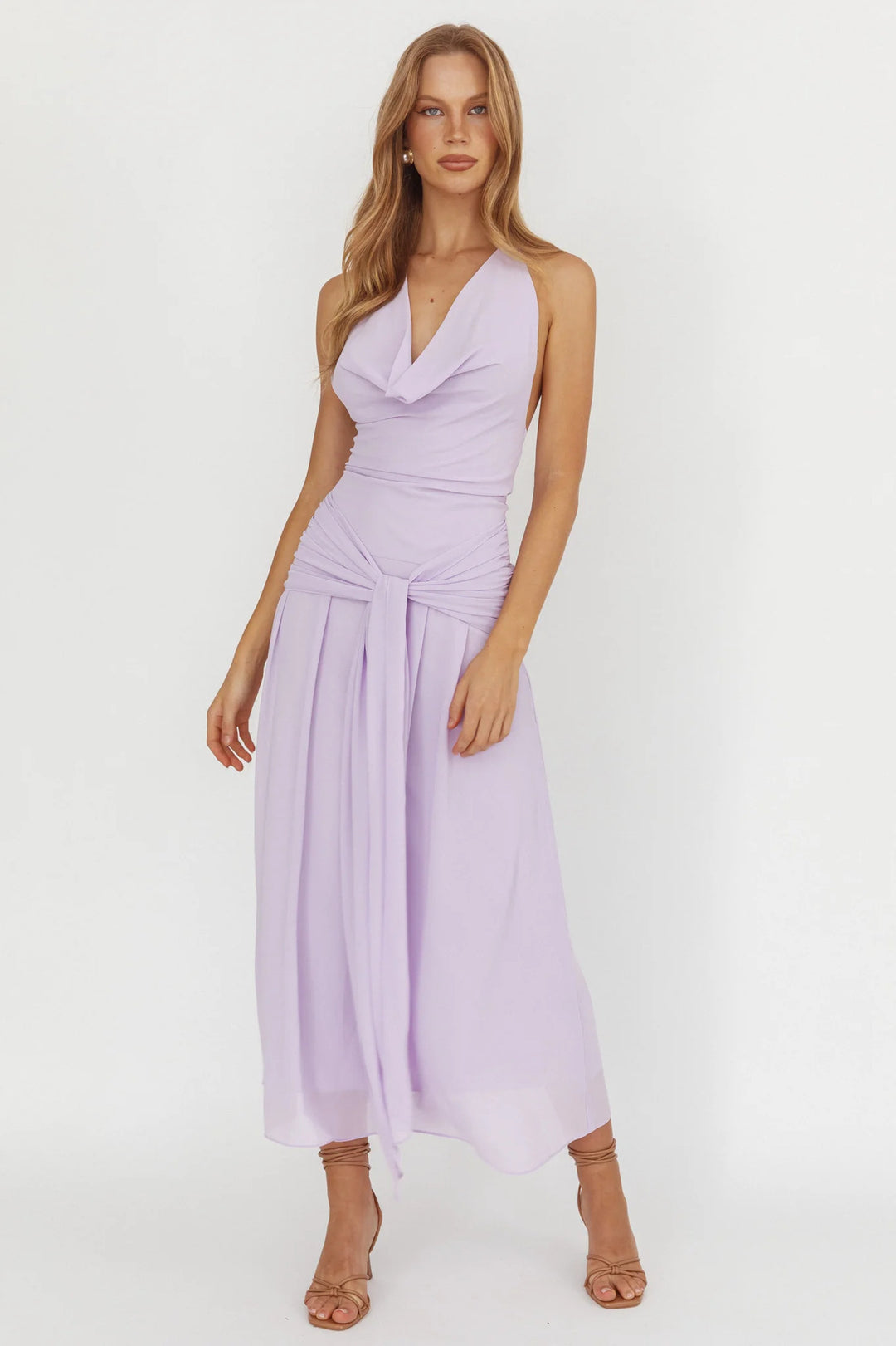 Women Elegant Long Evening Dress with Refined Halter Net StylebySassy
