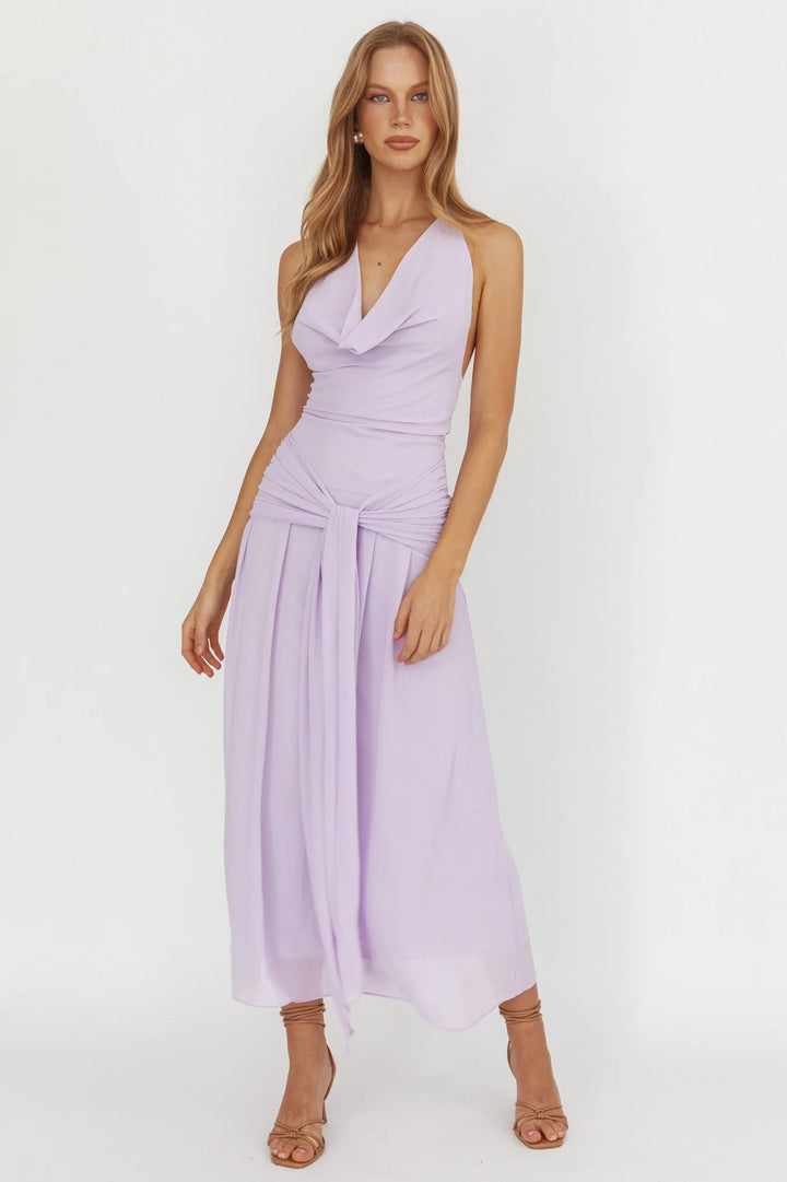 Women Elegant Long Evening Dress with Refined Halter Net StylebySassy