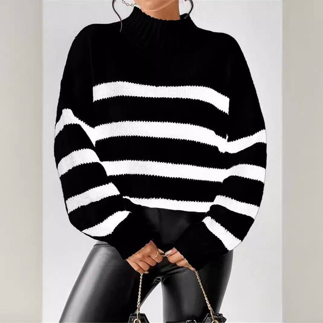 Women's Sweater | Ribbed Collar Striped Design